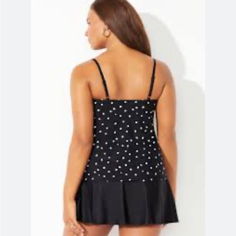 Swimsuits For All Black Polka Dot Ruffle One-Piece Swimdress - Picture 2 of 6